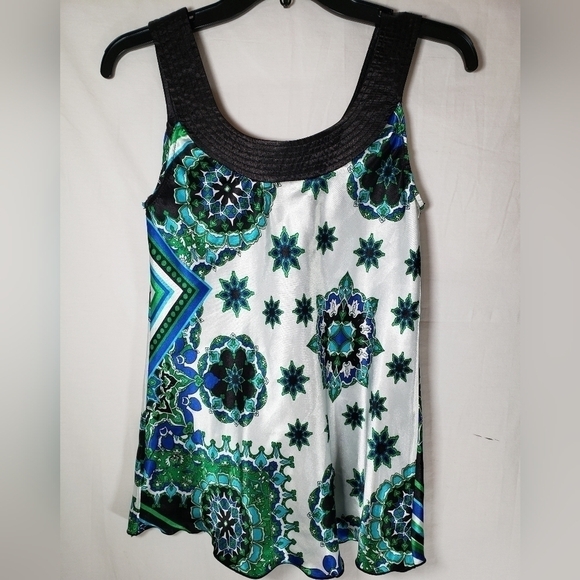 AB STUDIO Green and Blue Sleeveless Sleek Shirt Sz S - Picture 2 of 10